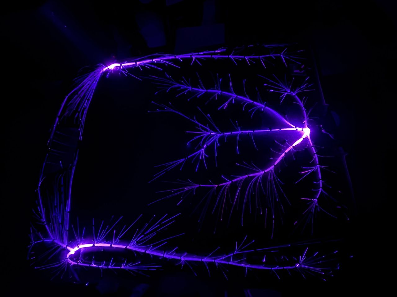 Fiber-optic shooting star burst across a headliner