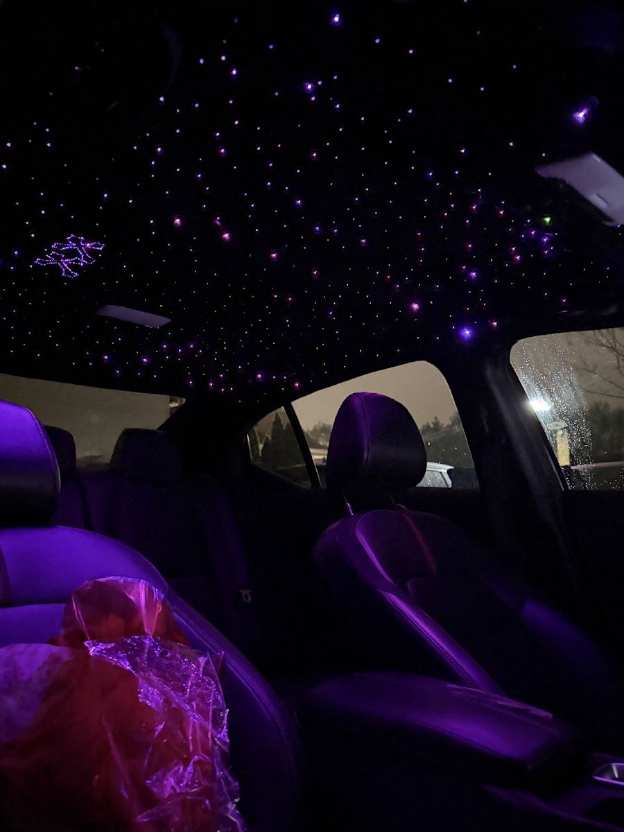 Starlight headliner over the rear cabin in violet