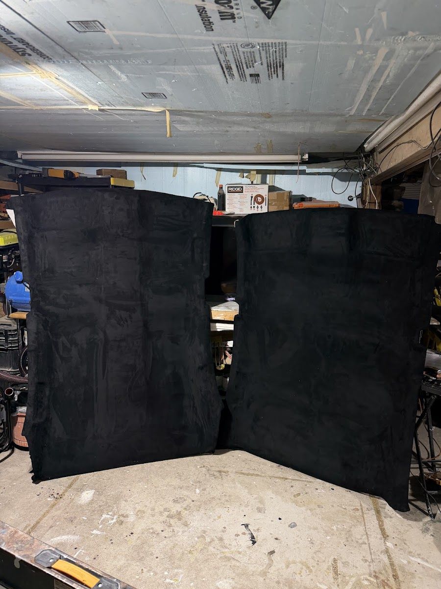 Suede headliner panels prepared in the workshop